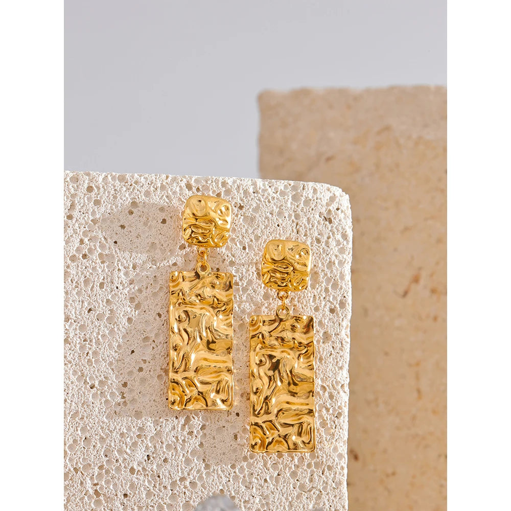 Hammer Rectangle Dangle Drop  Earrings