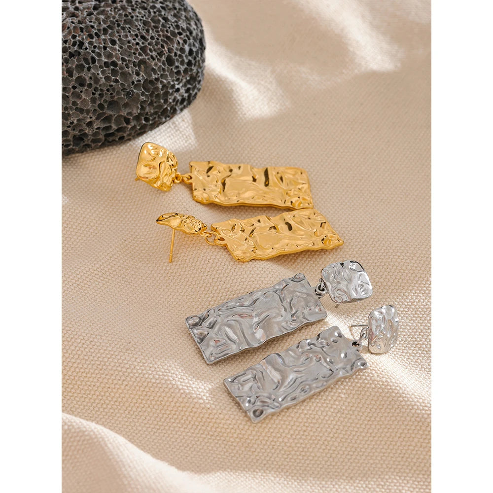 Hammer Rectangle Dangle Drop  Earrings